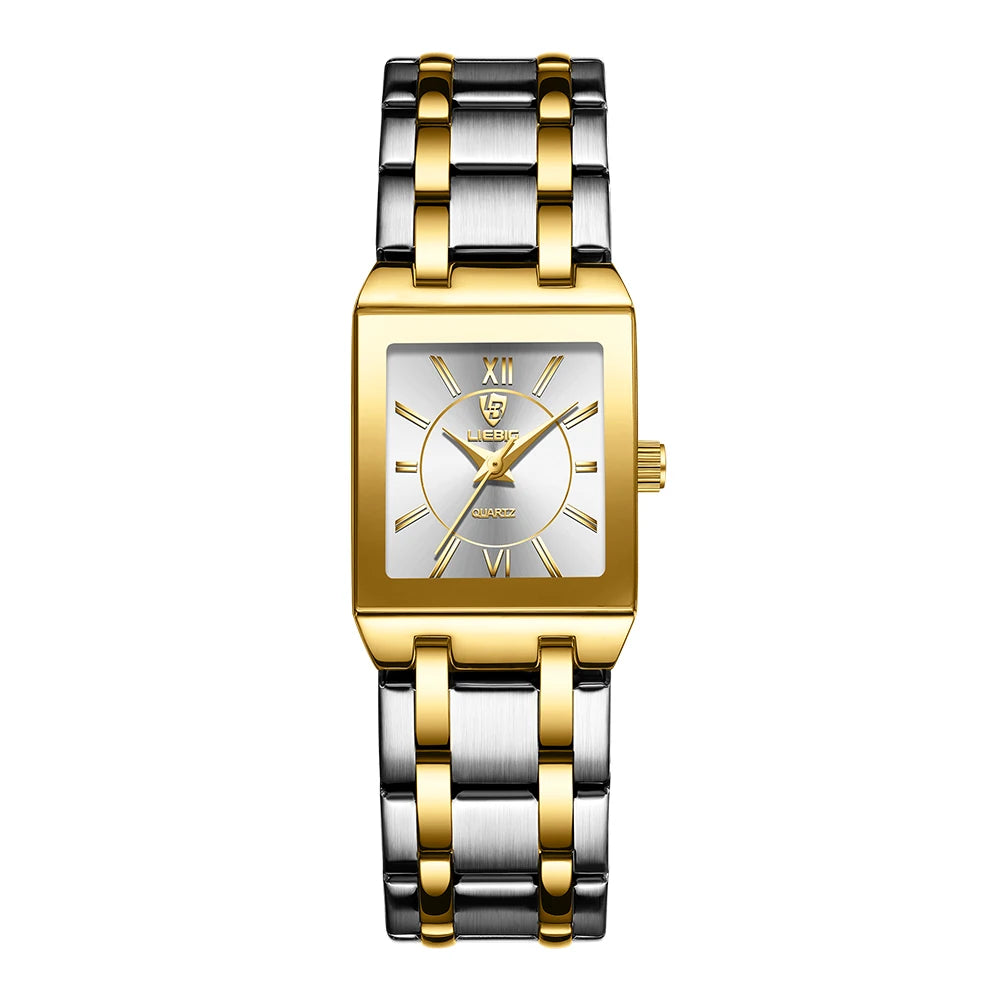 LIEBIG Luxury Golden Quartz Wristwatches For Female Girl Male Fashion 30m Waterproof Women Ladies Mens Watches Relogio Feminino