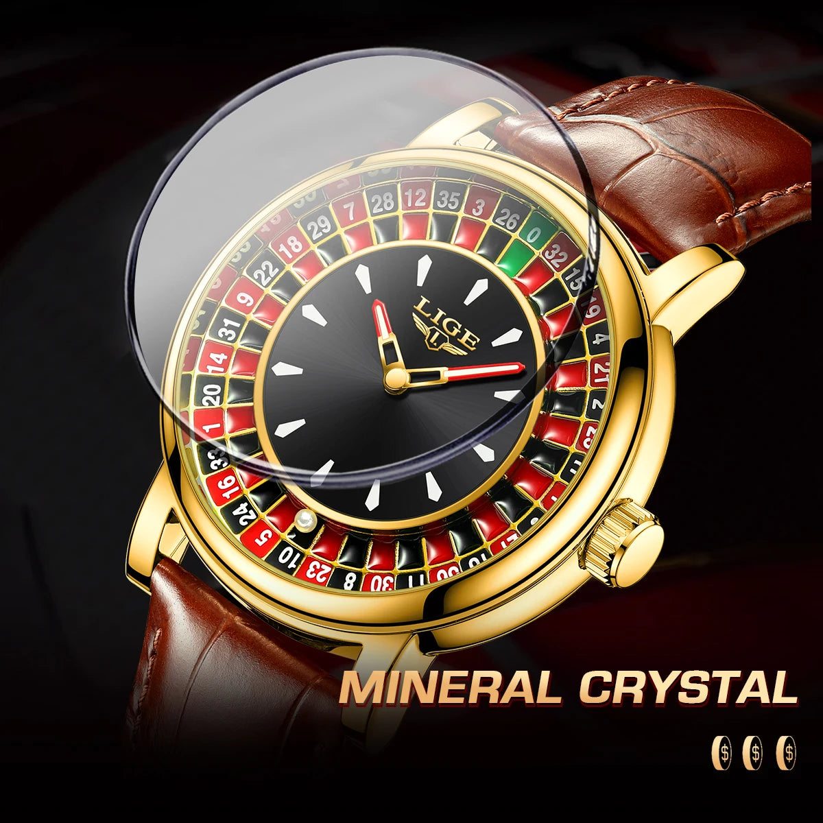 LIGE 2025 Creative Luxury Watches men Roulette Game Dial Fashion Mens Watch Waterproof Luminous Quartz Wristwatches Reloj Hombre