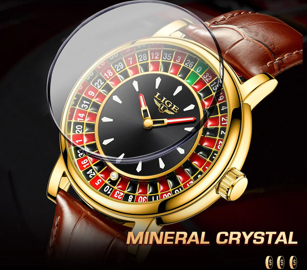 LIGE 2025 Creative Luxury Watches men Roulette Game Dial Fashion Mens Watch Waterproof Luminous Quartz Wristwatches Reloj Hombre