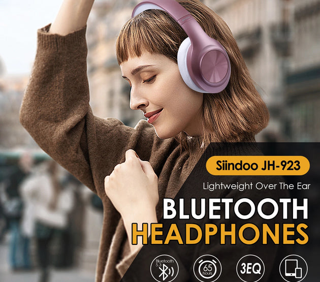 Siindoo JH-923 Foldable Bluetooth Headsets Wireless Headphones Over Ear 3EQ Sound Modes Hi-Res Audio with Mic Deep Bass Rose Red