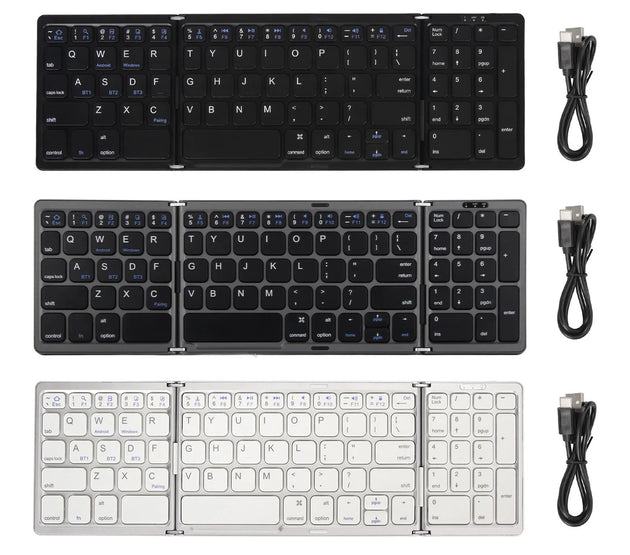 Bluetooth Keyboard Portable Triple Fold Multiple Device Connection Wireless Keyboard for iOS/Android/Windows System Laptop Phone